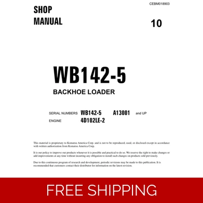 KOMATSU WB142-5 USA BACKHOE LOADER WORKSHOP MANUAL KOMATSU WB142-5 USA BACKHOE LOADER WORKSHOP MANUAL